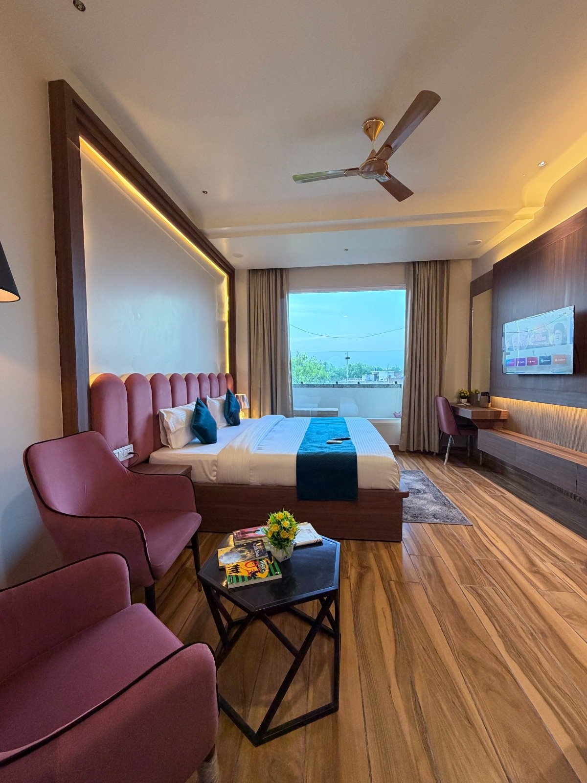 Luxurious King size bed setup in a premium hotel room in Kanpur